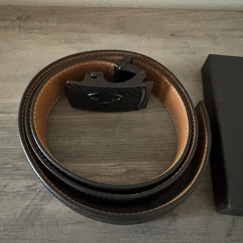 NEW Bulliant Men's Leather Ratchet Belt Black Adjust 36